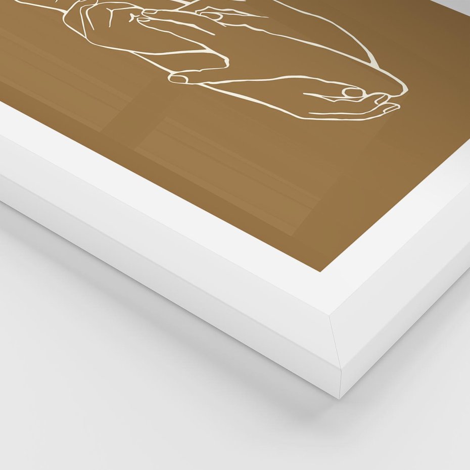 Plakat w ramie 30x40 - Splecione Dłonie - szkic, minimalizm - rama biała