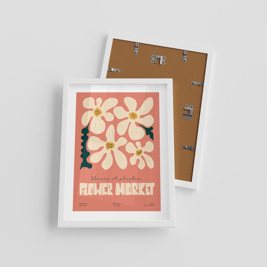 Plakat w ramie 30x40 - Szkicowane Kolorowe Uczucia - kwiatowa kompozycja, minimalizm - rama biała