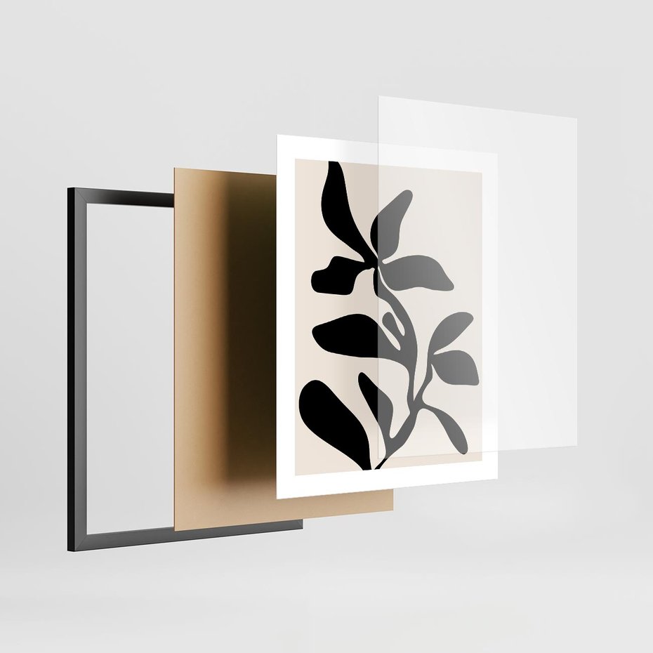 Plakat w ramie 40x50 - Wibracje Akwarelowych Ścieżek - abstrakcyjny minimalistyczna kwiat, czarno biały plakat - rama czarna