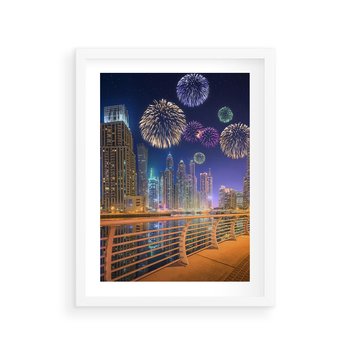 Plakat w ramie 50x70 - Fajerwerki Nowego Roku - nowy rok, fajerwerki - rama biała