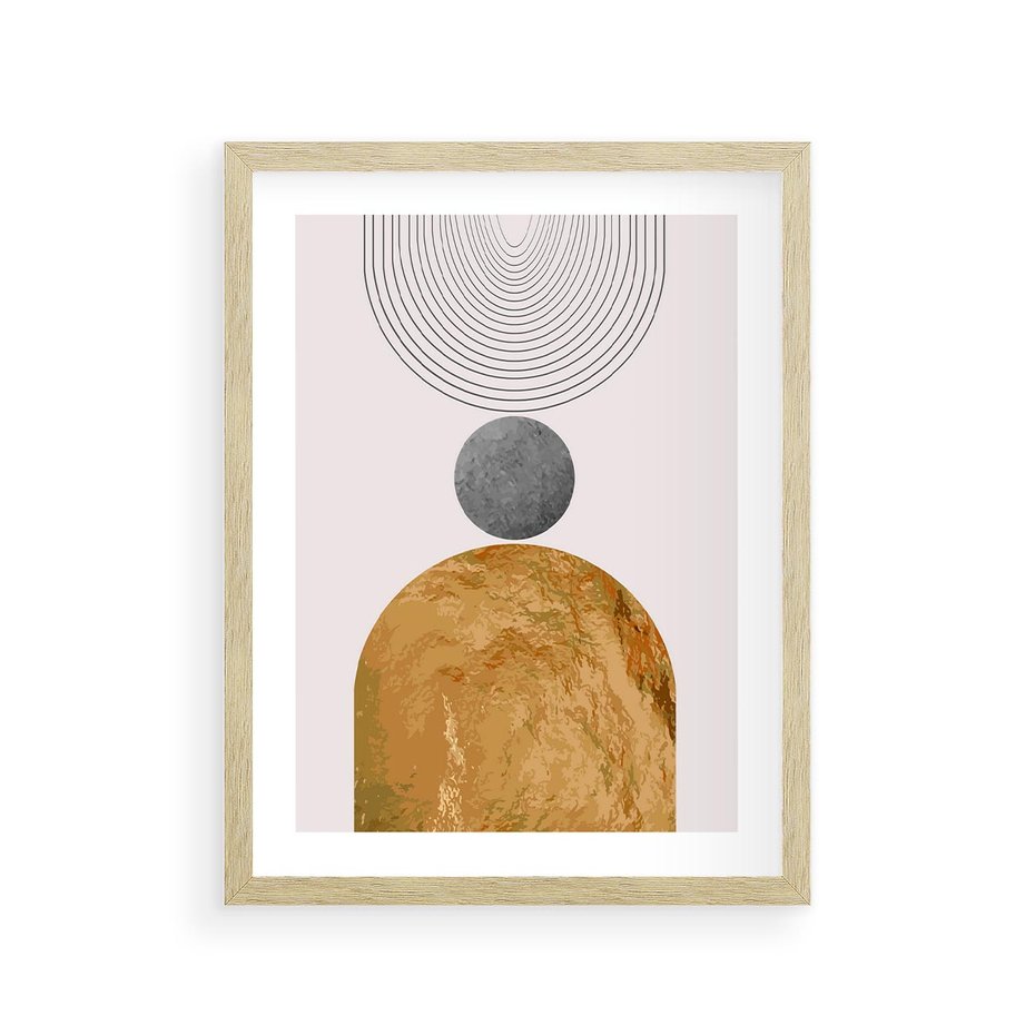 Plakat w ramie 30x40 - Złote Półkole w Sztuce Geometrii - grafika, złote półkole - rama drewno