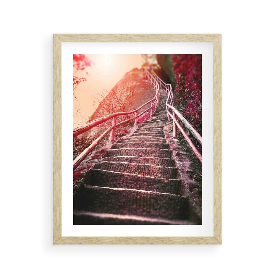 Plakat w ramie 40x50 - Schody prowadzące do nieznanych ścieżek - schody, ścieżka - rama drewno