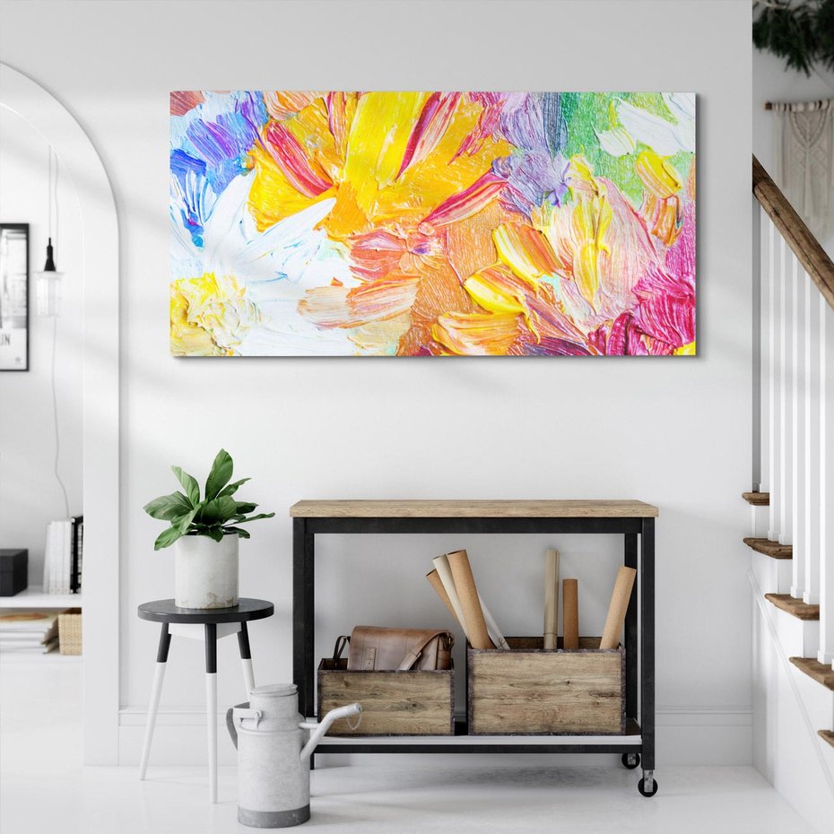 Obraz na płótnie 120x60 - Kwiatowe Harmonie - zbliżenie na obraz olejny, gruba warstwa farby