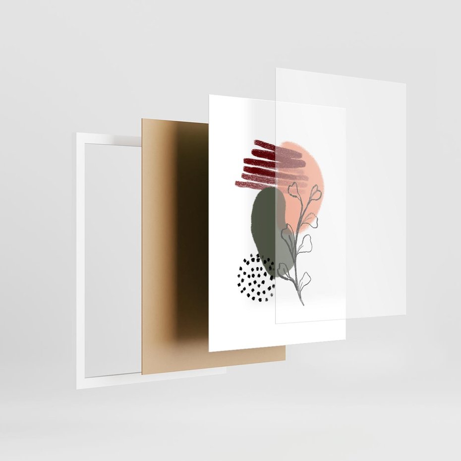 Plakat w ramie 30x40 - Przenikające Widzenia - abstrakcyjna sztuka, liście - rama biała