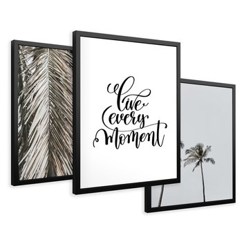Zestaw obrazy w ramie 40x50 galeria - Pozytywny, cytat, palmy, wakacje - rama czarna