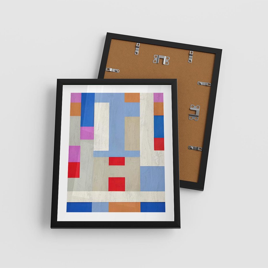 Plakat w ramie 40x50 - Bezczasowe Przenikanie Kształtów - abstrakcyjne geometryczne kształty, olejny obraz - rama czarna