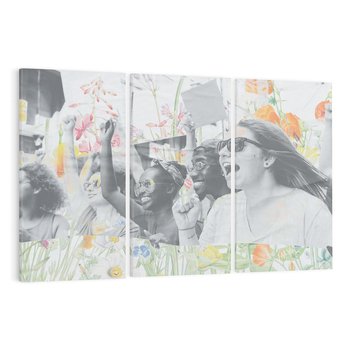 Obraz na płótnie 120x80 - Księga zaklętych marzeń - kolaż, czarnobiałe zdjęcie wesołych młodych ludzi