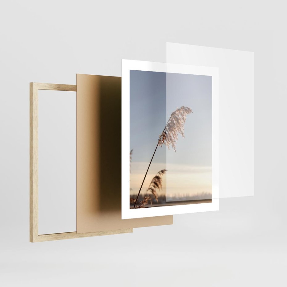 Plakat w ramie 40x50 - Naturalna Delikatność - trawy, boho - rama drewno