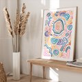 Plakat w ramie 50x70 - Strukturalne Odbicia Boho - kolorowe etniczne wzory, tęczowe żywe kolory - rama drewno