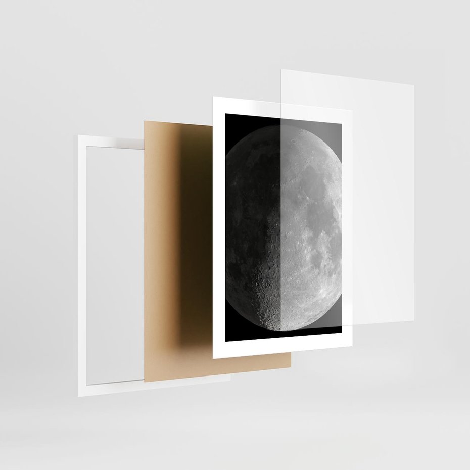 Plakat w ramie 30x40 - Kontrastowy księżyc w czerni i bieli - księżyc, czarno - rama biała