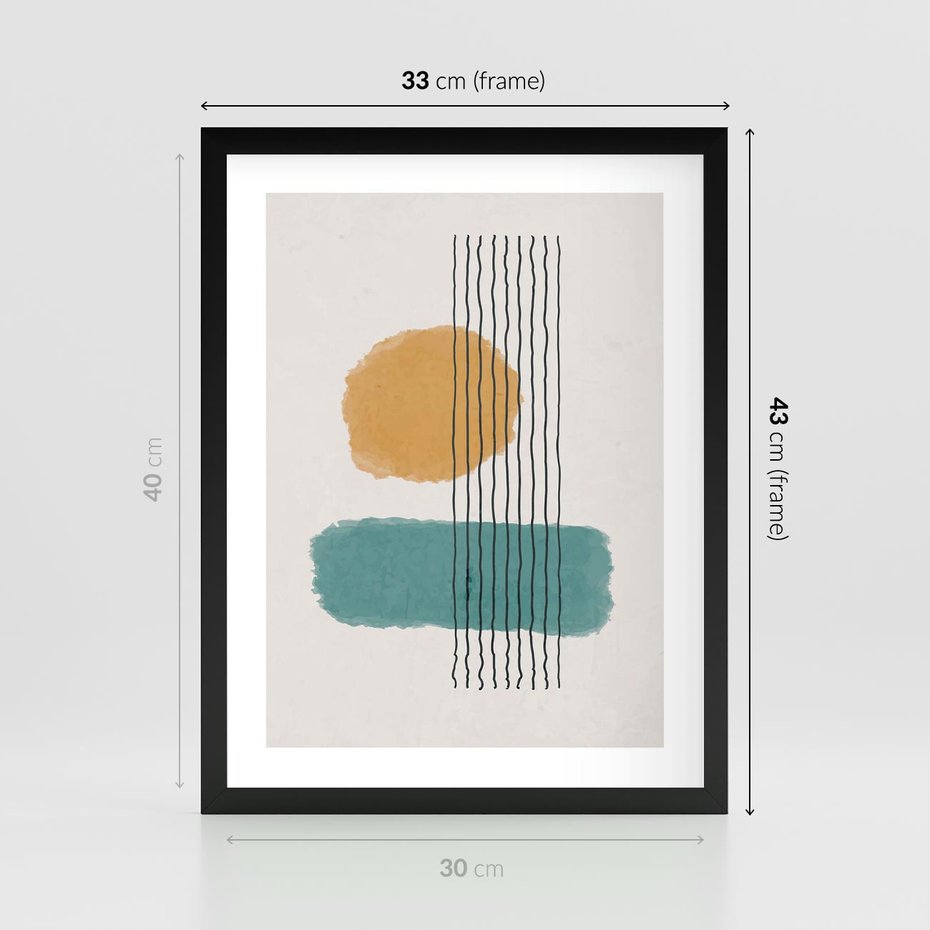 Plakat w ramie 30x40 - Wibracje Barw - abstrakcyjne akwarelowe plamy, nieregularne kreski - rama czarna