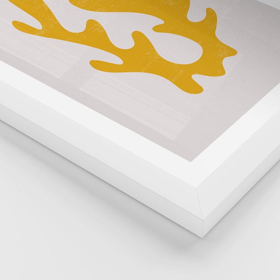 Plakat w ramie 30x40 - Abstrakcyjna Synergia - abstrakcyjna żółta forma, minimalizm - rama biała