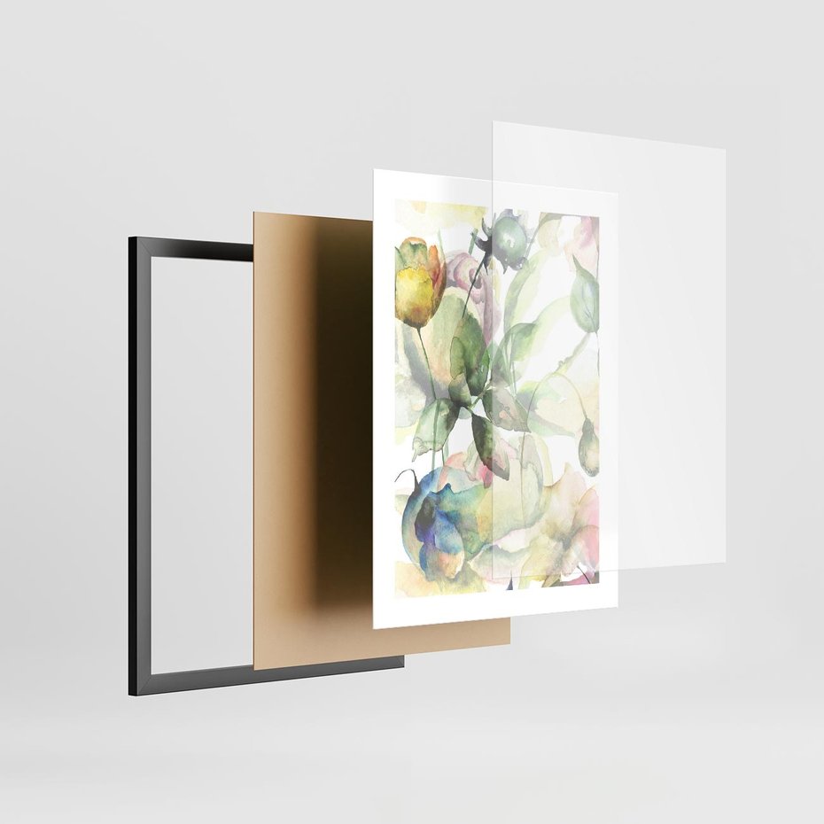 Plakat w ramie 30x40 - Delikatne Kolory - akwarelowe, kwiaty - rama czarna