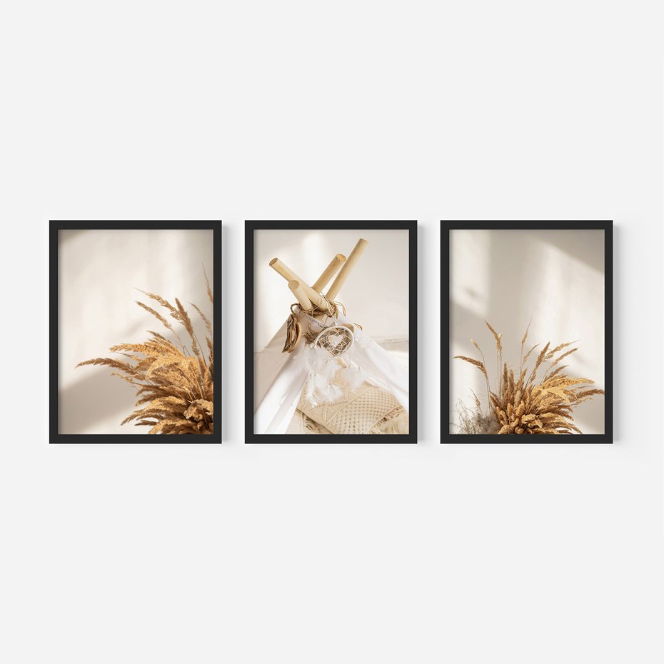 Zestaw obrazy w ramie 50x70 galeria - Boho, pampas, łapacz, snów - rama czarna