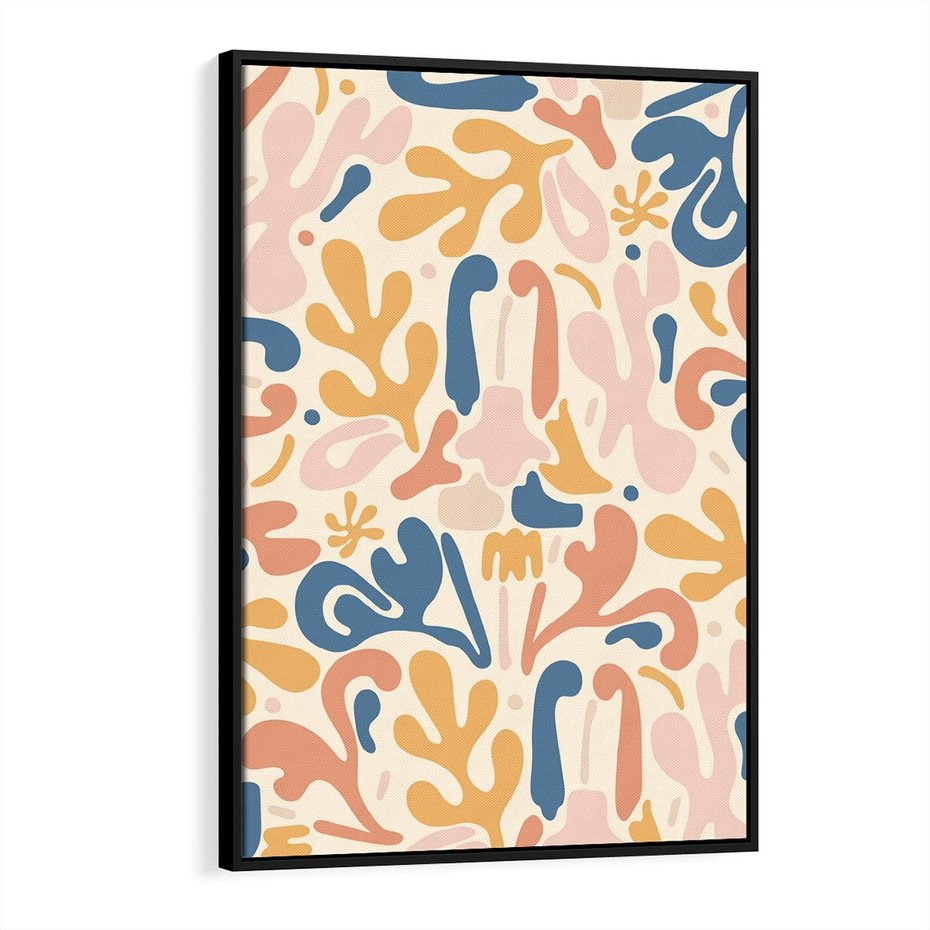 Obraz w ramie 50x70 - Symfonia Radosnych Barw - abstrakcyjne pastelowe formy, nowoczesna grafika w stylu boho - rama czarna