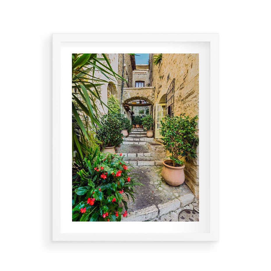 Plakat w ramie 40x50 - Perspektywa uliczki malownicza - uliczka, perspektywa - rama biała