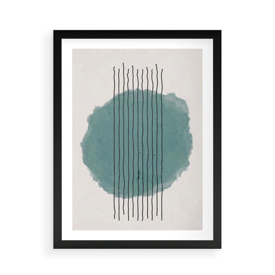 Plakat w ramie 50x70 - Podróżne Inspiracje - abstrakcyjna akwarelowa plama, nieregularne kreski - rama czarna