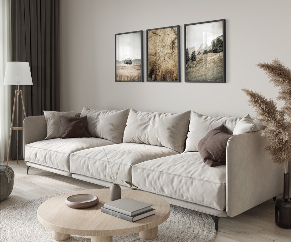 Zestaw obrazy w ramie 30x40 galeria - Rustykalne, pejzaże, góry, chatka - rama czarna