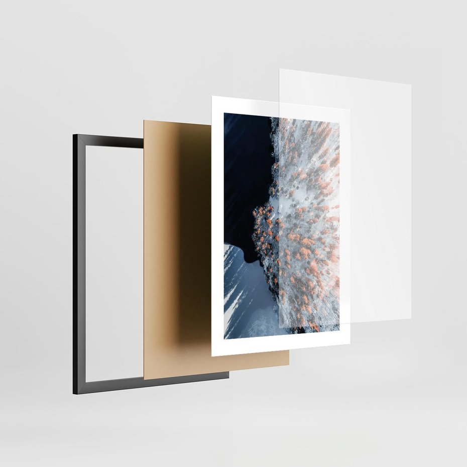 Plakat w ramie 30x40 - Lot Ptaka - zima, zimowy krajobraz - rama czarna