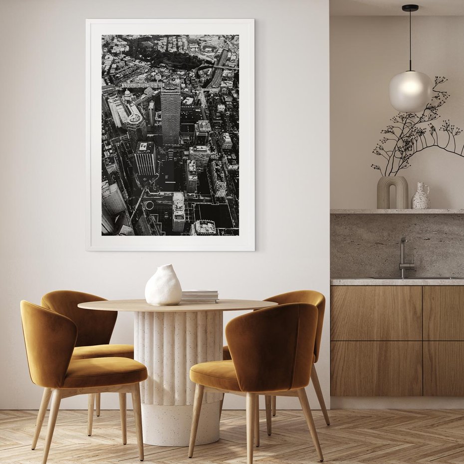 Plakat w ramie 30x40 - Kontrastujące miasto - miasto, biało - rama biała