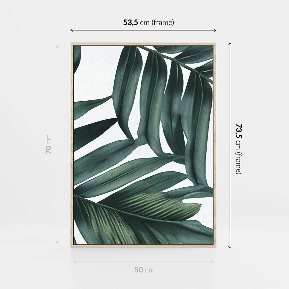 Obraz w ramie 50x70 - Ruchome liście czasu - liście palmy, tropikalne - rama drewno