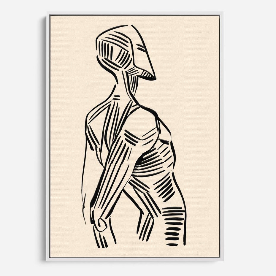 Obraz w ramie 50x70 - Eksploracja Wizualna - szkic, czarno biały - rama biała