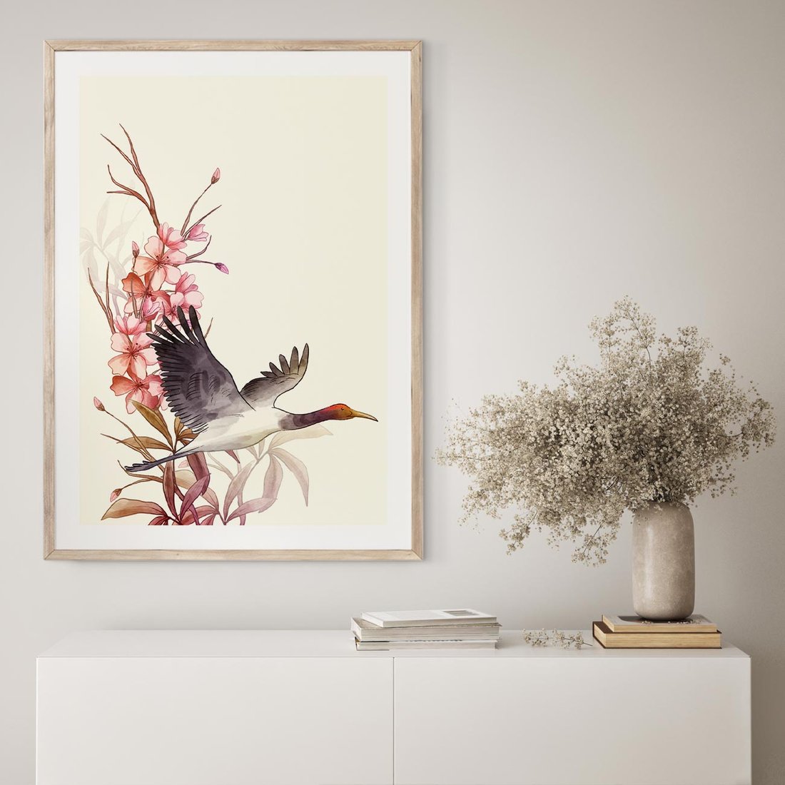 Plakat w ramie 50x70 - Szept Japonii - japońska sztuka, ptak - rama drewno