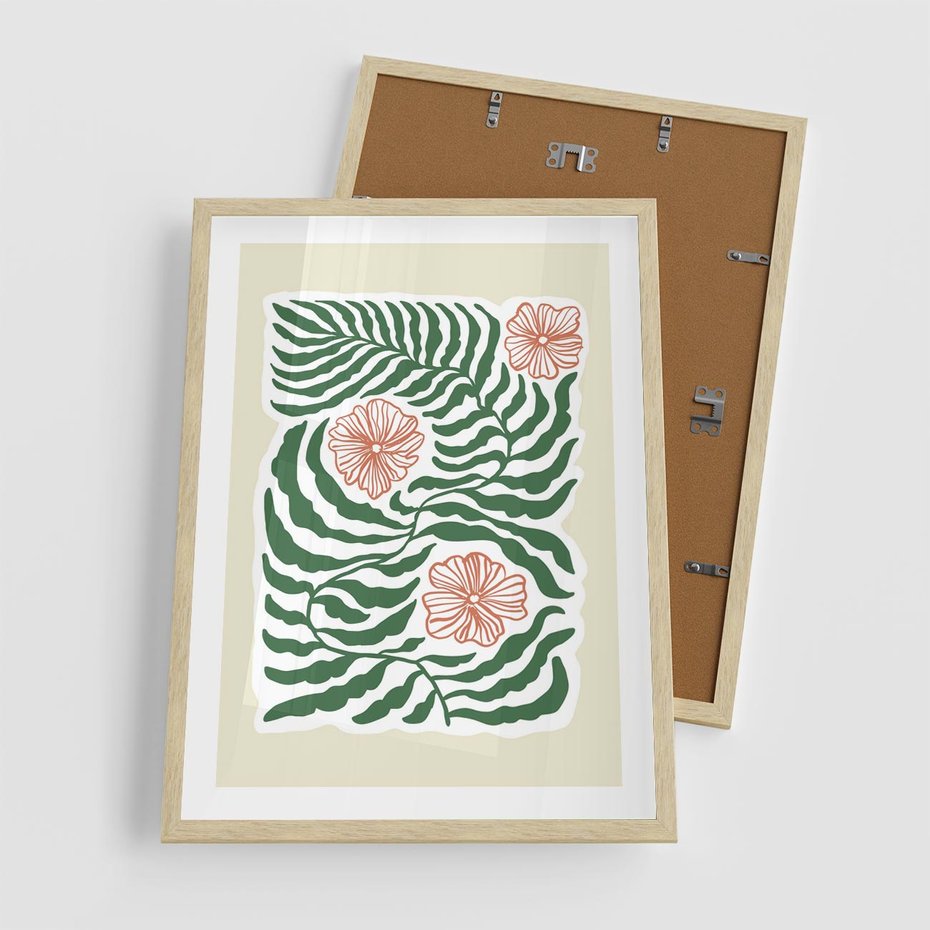 Plakat w ramie 50x70 - Migocące Wzory - abstrakcyjna kompozycja, paprocie - rama drewno