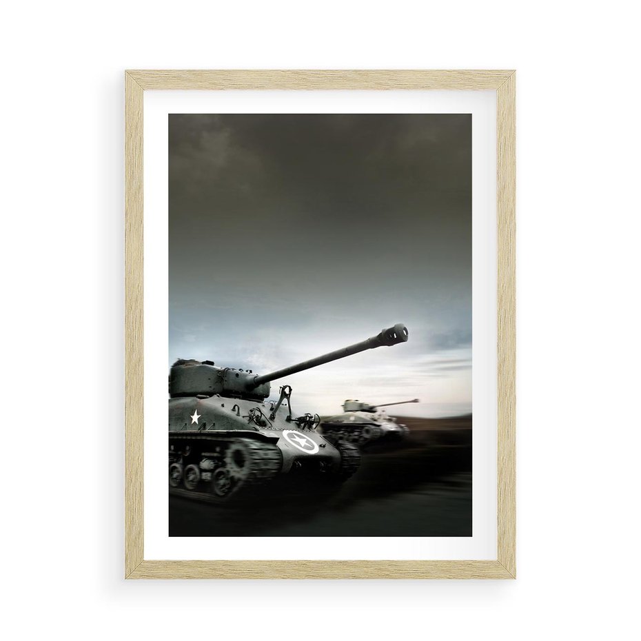 Plakat w ramie 50x70 - Siła i determinacja: czołgi wojenne - czołgi, wojna - rama drewno