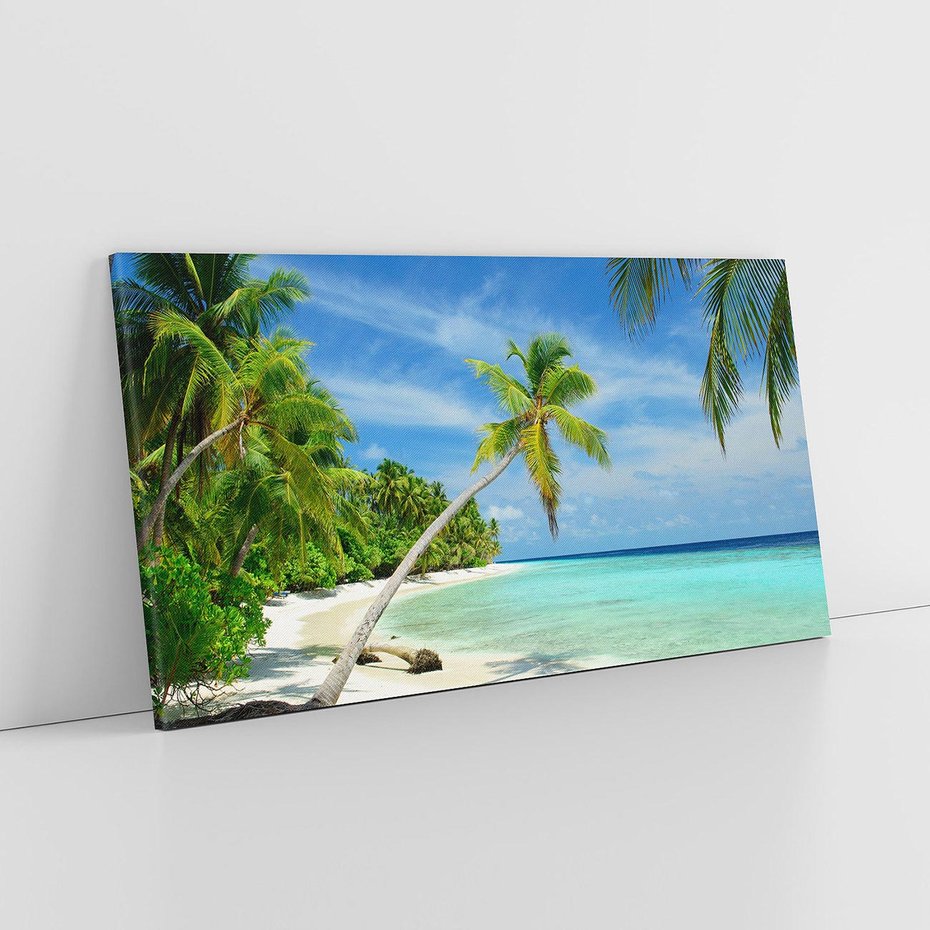 Obraz na płótnie 120x60 - Raj na Malediwach: plaża, morze i palmy - Malediwy, plaża