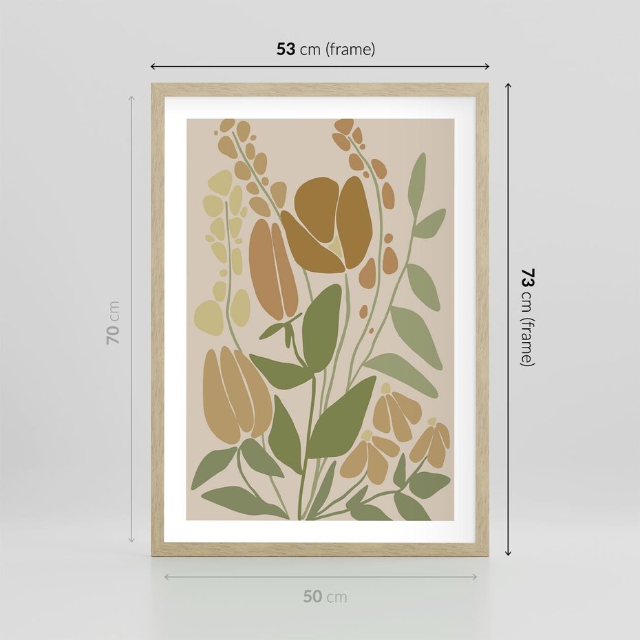 Plakat w ramie 50x70 - Beżowo i Roślinnie - nowoczesny plakat, roślinność - rama drewno