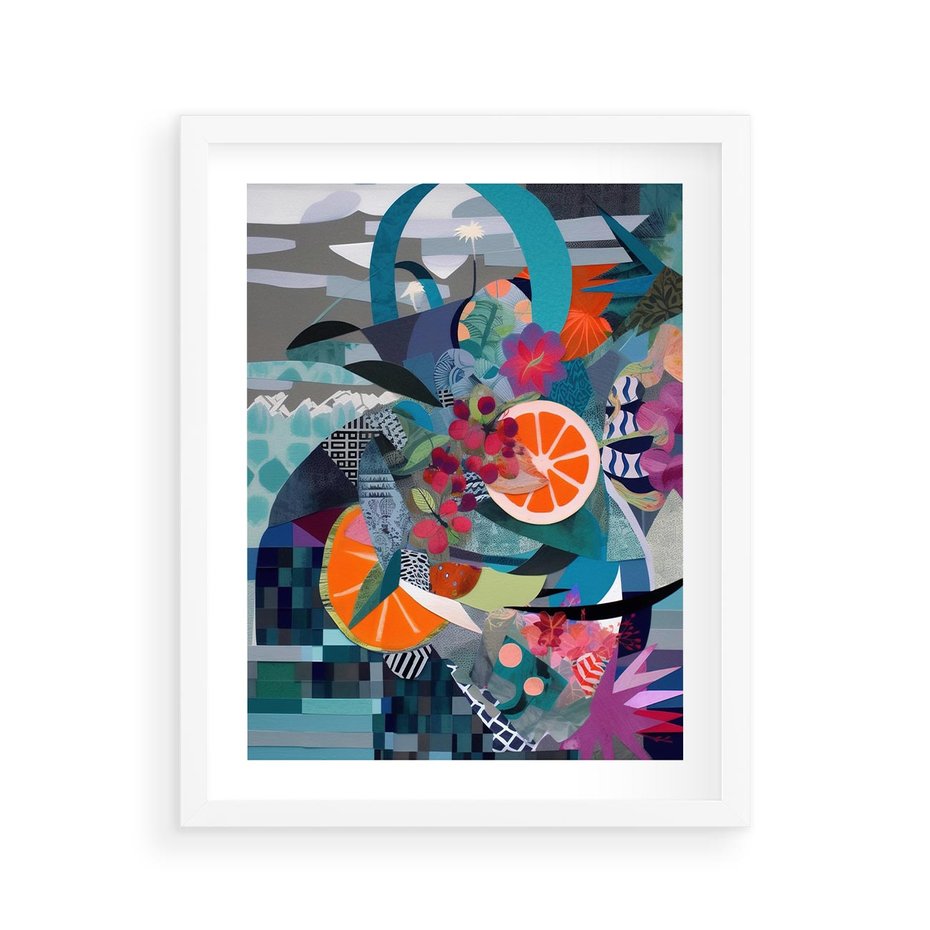 Plakat w ramie 40x50 - Migocące Widoki Harmonii - abstrakcyjny obraz, jak picasso - rama biała