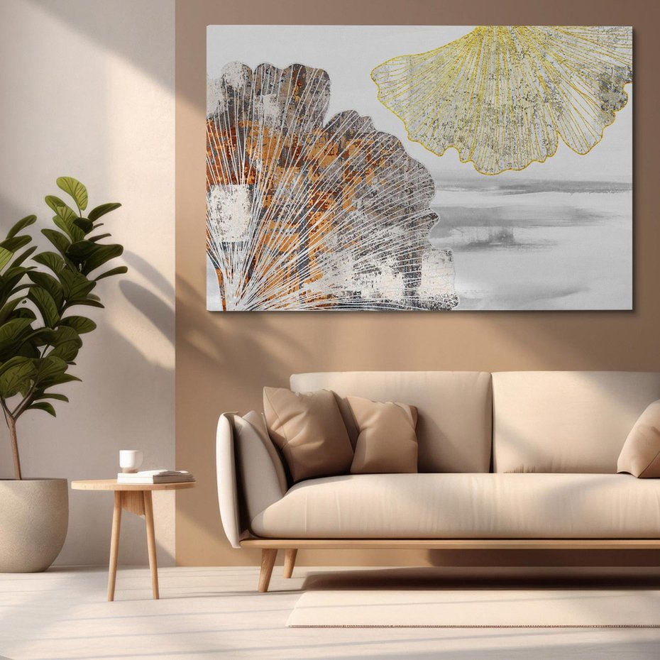 Obraz na płótnie 120x80 - Złote liście melancholii - liście miłorzębu, tekstura