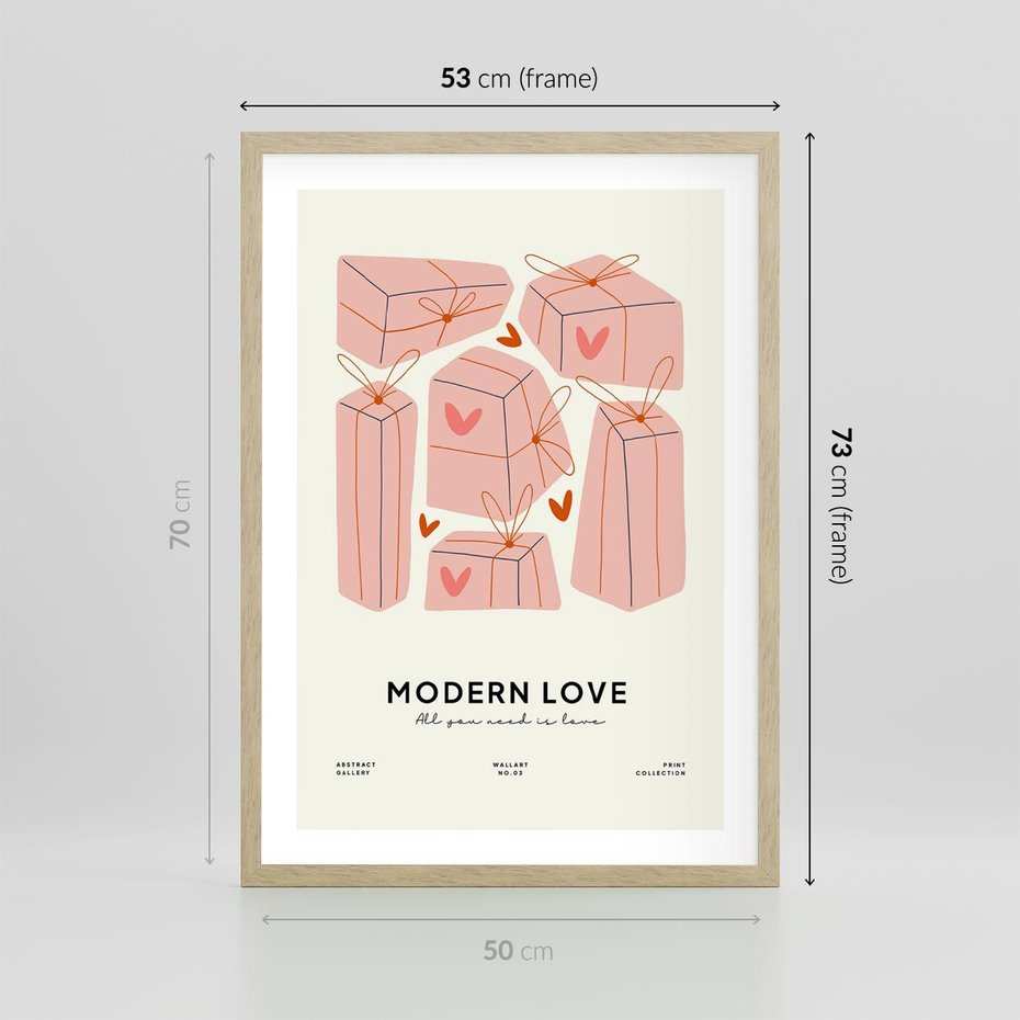 Plakat w ramie 50x70 - Nowoczesna Miłość - nowoczesna grafika, pastelowe kolory - rama drewno