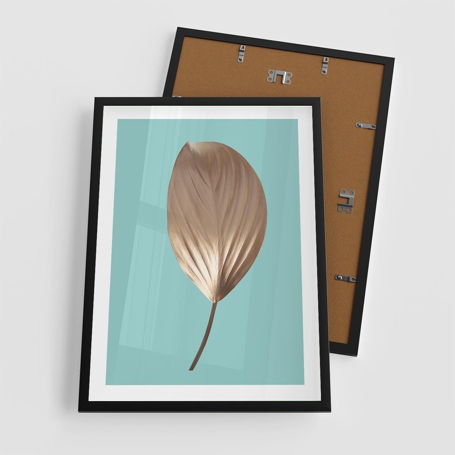 Plakat w ramie 50x70 - Delikatna Harmonia - złote, liście - rama czarna