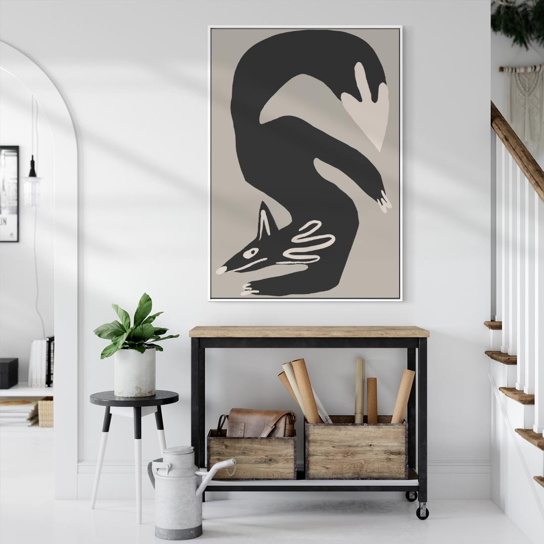 Obraz w ramie 80x120 - Ekspresja Skandynawskiego Światła - skandynawska sztuka, lis - rama biała