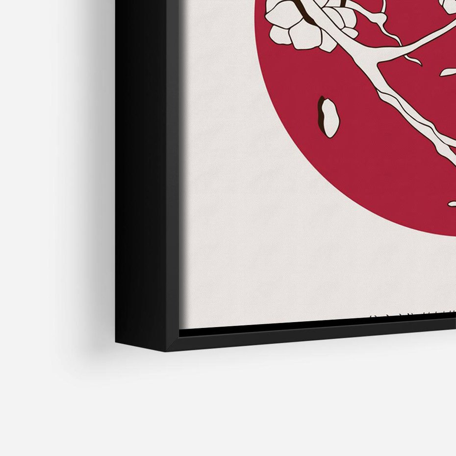 Obraz w ramie 70x50 - Esencja Zen - kwiatnąca wiśnia, orientalna grafika - rama czarna