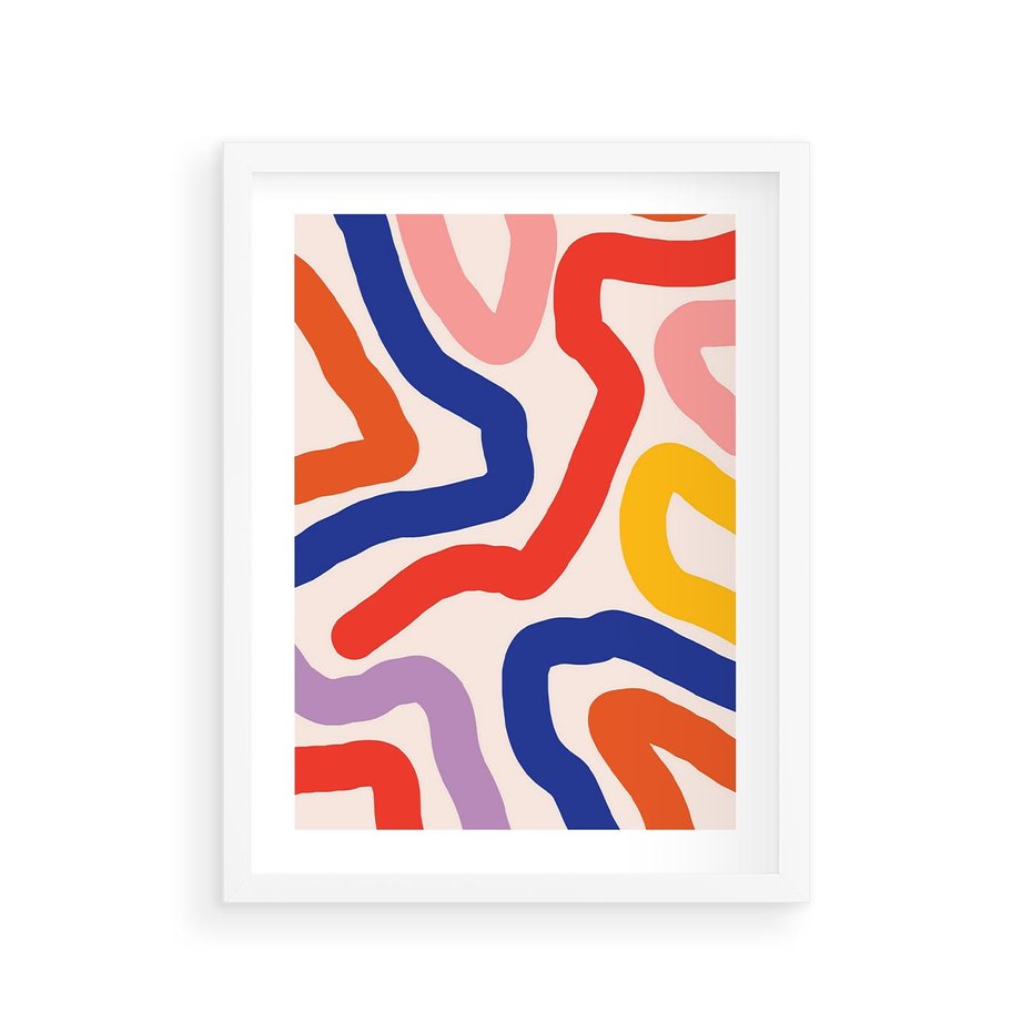 Plakat w ramie 30x40 - Intrygujące Widzenia - abstrakcyjny kolorowy obraz, kolorowe linie - rama biała