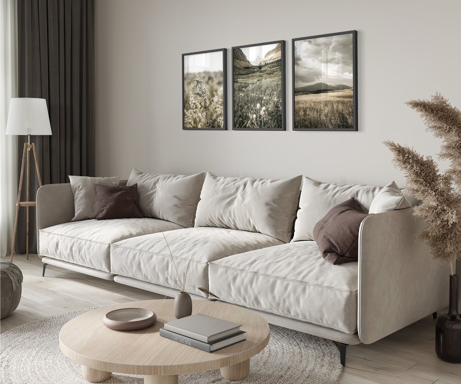 Zestaw obrazy w ramie 50x70 galeria - Boho, łąka, w, górach - rama czarna