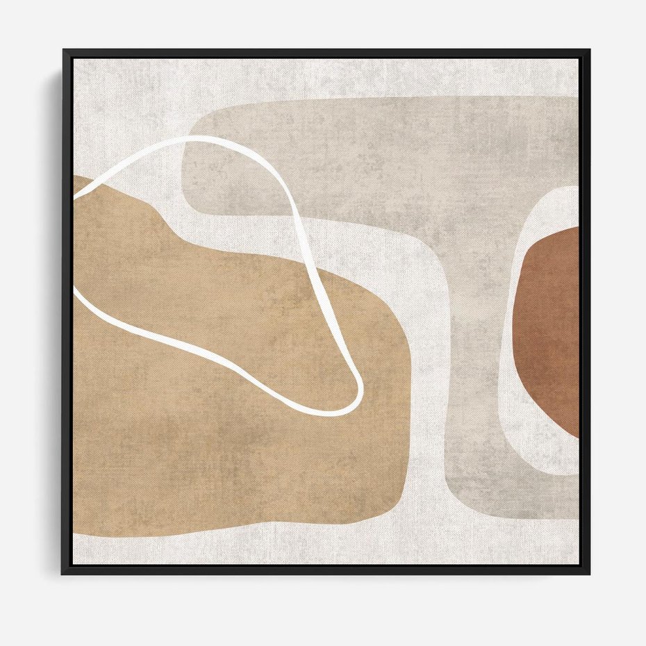 Obraz w ramie 50x50 - Beżowa Harmonia - abstrakcyjne, nieregularne plamy - rama czarna