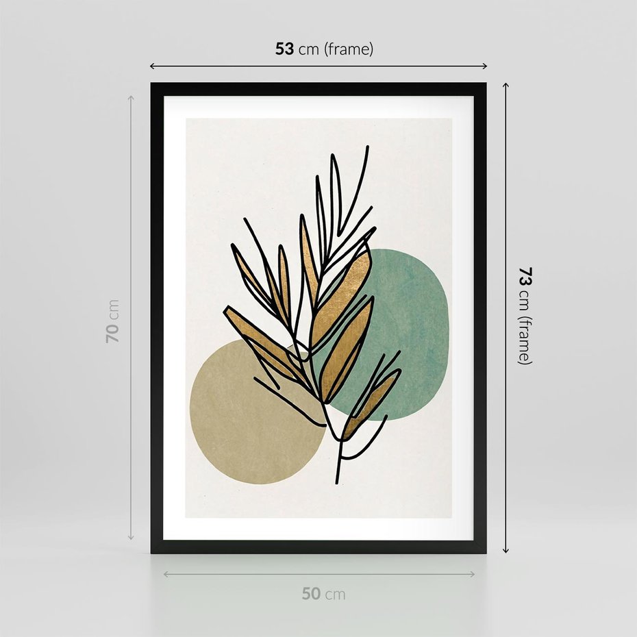 Plakat w ramie 50x70 - Migocące Ścieżki Wizji - abstrakcyjny obraz boho, liście - rama czarna