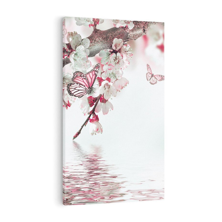 Obraz na płótnie 70x100 - Kwiatowa baśń z motylami - kwiaty, motyle