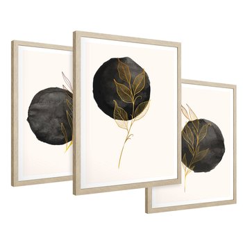 Zestaw obrazy w ramie 40x50 galeria - Złote, liście, akwarela, abstrakcja - rama drewno