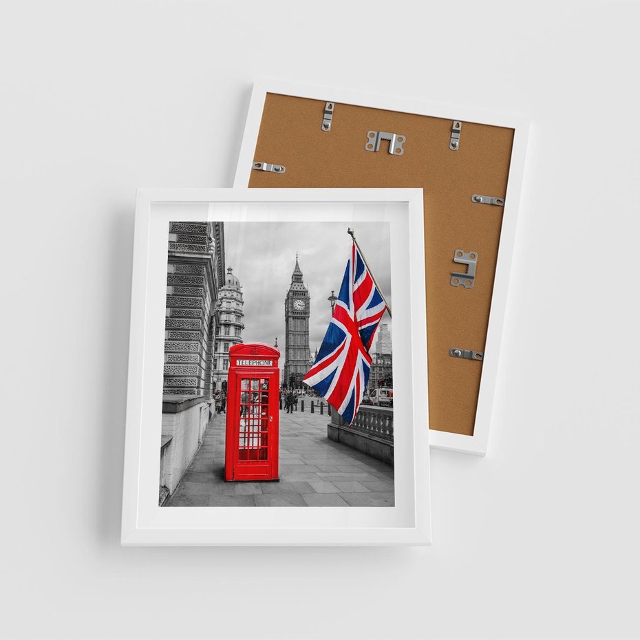 Plakat w ramie 40x50 - Londyńska Budka przy Big Benie - Londyn, budka - rama biała