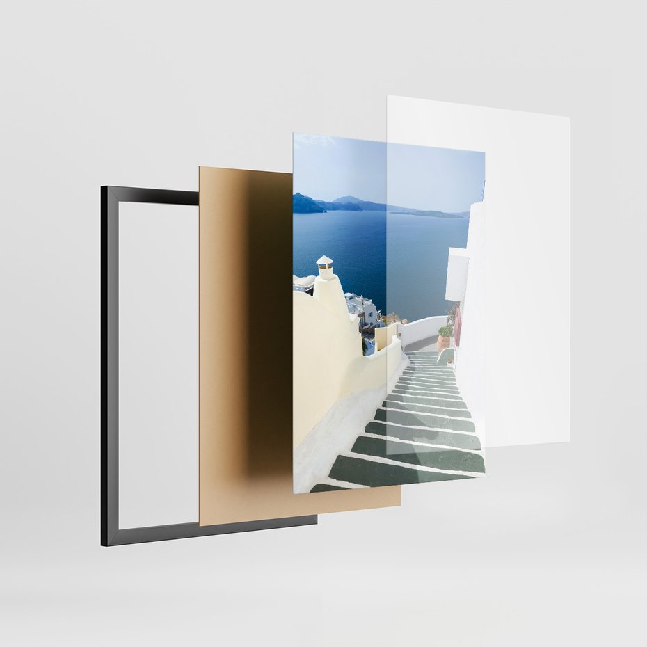 Zestaw obrazy w ramie 50x70 galeria - Santorini, białe, domki, morze - rama czarna