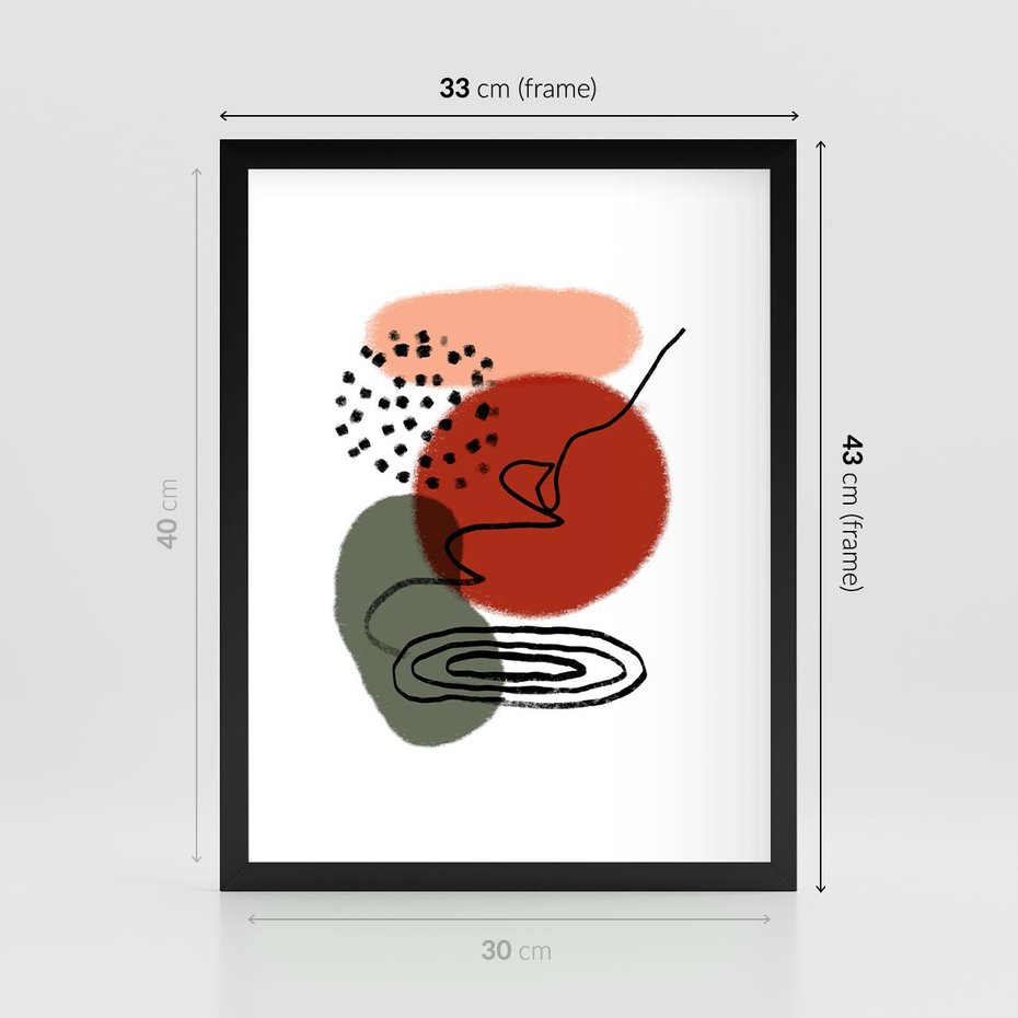 Plakat w ramie 30x40 - Boho w Brązie - abstrakcyjna sztuka, boho kształty - rama czarna