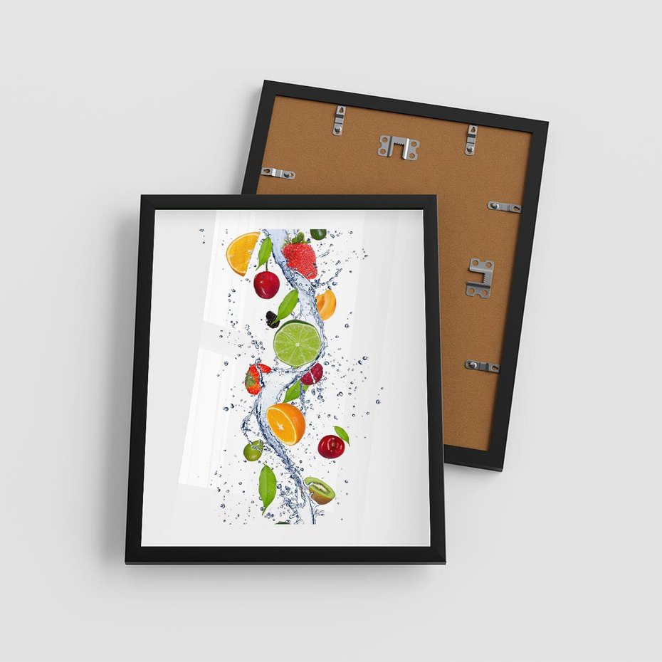 Plakat w ramie 40x50 - Kulinarne Inspiracje - owoce, woda - rama czarna