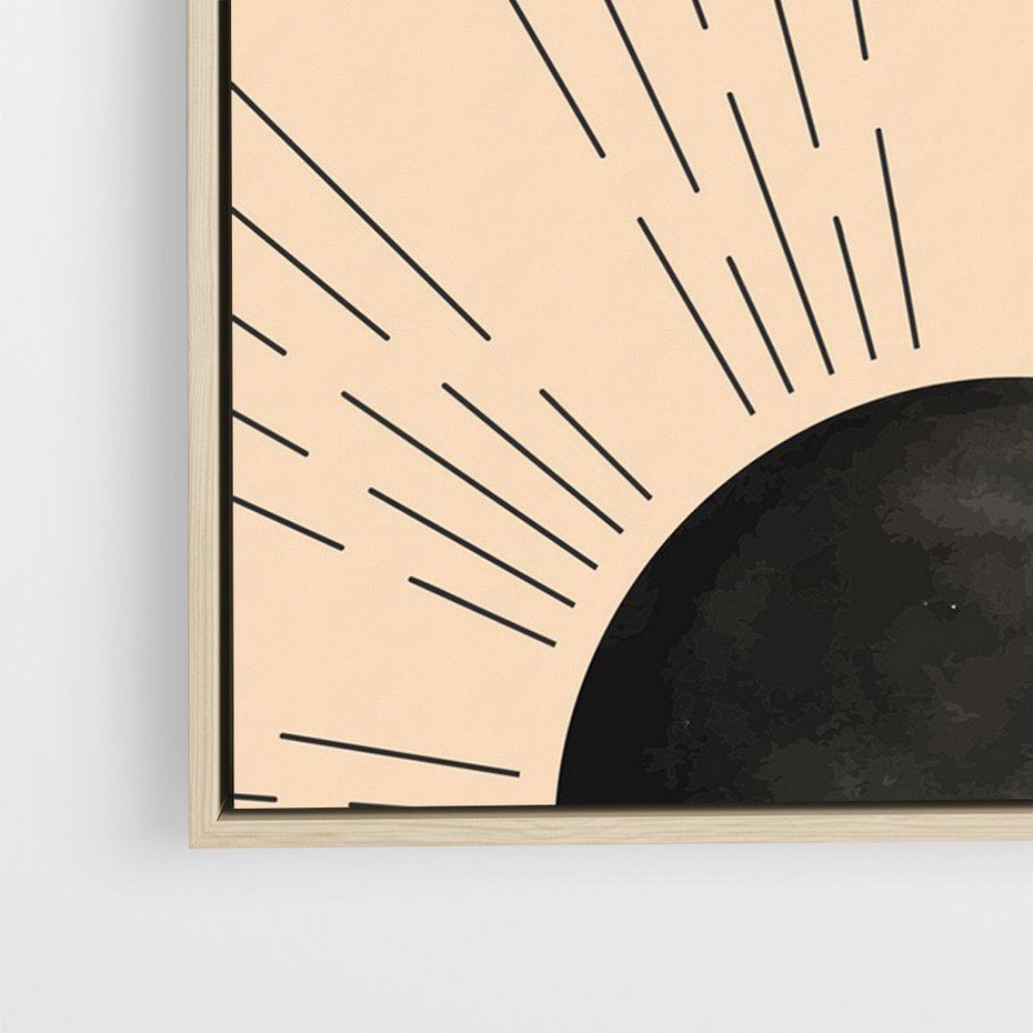 Obraz w ramie 80x120 - Migocące Kształty Promieni - boho czarne słońce, nowoczesna grafika - rama drewno