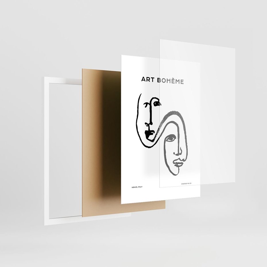 Plakat w ramie 50x70 - Rozbijające Granice Boho - boho sztuka, twarze - rama biała