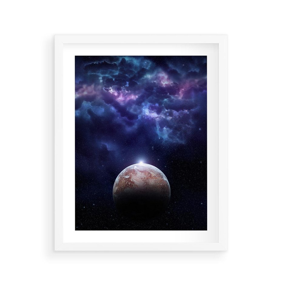 Plakat w ramie 40x50 - Kosmos - Ziemia i Księżyc - kosmos, ziemia - rama biała
